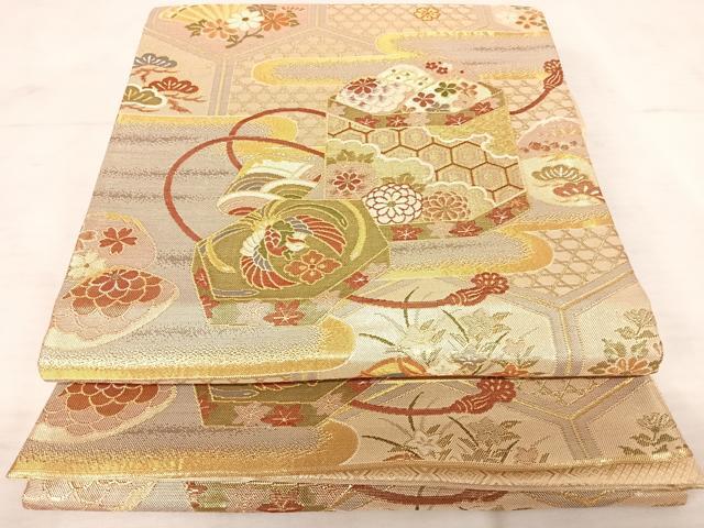 平和屋着物◎佐賀錦　六通柄袋帯　亀甲鳳凰花文　金糸　正絹　逸品　AAAV8659yx