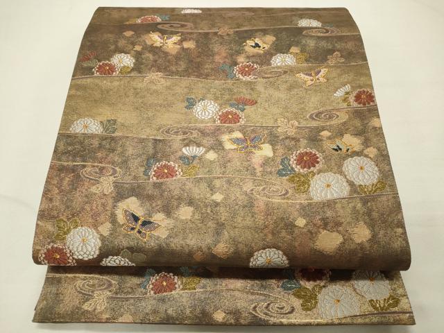 平和屋着物◎六通柄袋帯 光琳水花蝶文 金糸 正絹 逸品 CAAR8799in