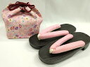 平和屋着物*夏物 和装小物 巾着・下駄セット 浴衣 右近下駄 桐 枝花文 金彩 逸品 未使用 CAAQ8362ju
