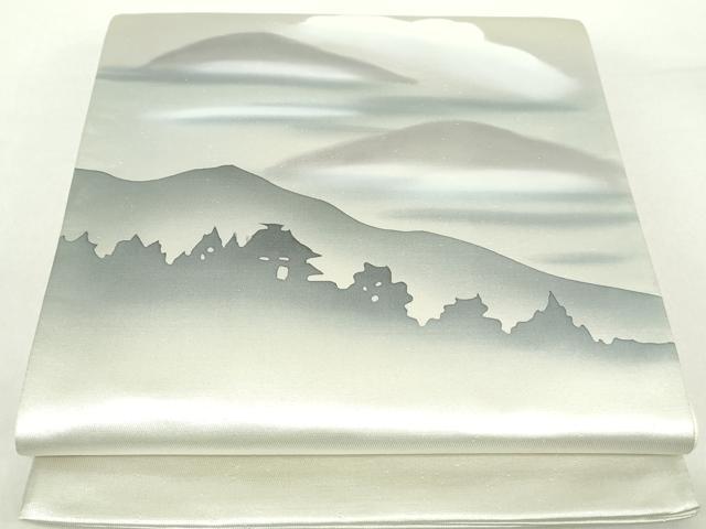 平和屋着物◎太鼓柄袋帯 風景シルエット文 正絹 逸品 DABA9194qa