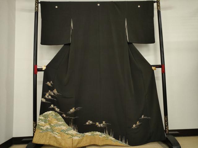 平和屋着物▼創業130年　江戸染繍友禅　大彦　黒留袖　刺繍　帆掛け船　金糸　金彩　正絹　逸品　AAAX9724ck