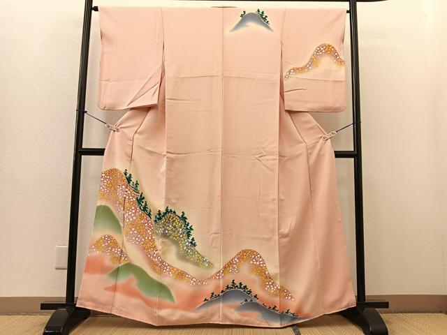 平和屋着物■訪問着 駒刺繍 重ね山風景花文 暈し染め 金彩 正絹 逸品 BAAM7111ui