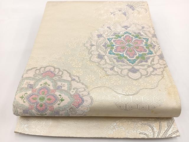 平和屋着物◎六通柄袋帯　唐織　鳳凰正倉院花文　銀糸　正絹　逸品　BAAV7241yc