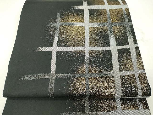 平和屋着物●六通柄袋帯　吉祥文　黒地　金銀糸　正絹　逸品　CAAV5208yk