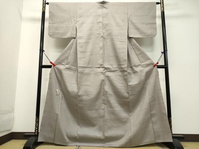 平和屋着物●付下げ　紬地　刺繍　草花文　正絹　逸品　DAAK0877ud