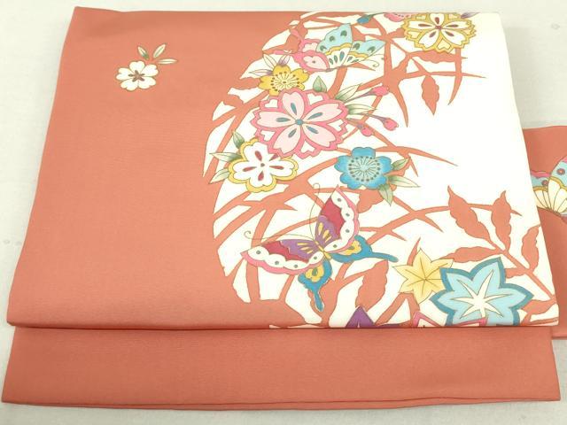 平和屋着物●塩瀬　九寸名古屋帯　花鳥文　金彩　正絹　逸品　DAAT7985ob