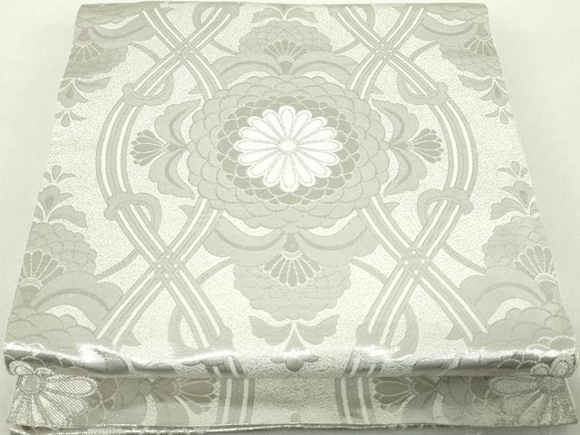 平和屋着物◎六通柄袋帯　立涌花文　銀糸　正絹　逸品　DABA9199qa