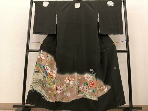 平和屋着物■豪華黒留袖 作家物 尾長鳥花文 暈し染め 金彩 正絹 逸品 未使用 BAAO2660gt 平和屋着物■豪華黒留袖 作家物 尾長鳥花文 暈し染め 金彩 正絹 逸品 未使用 BAAO2660gt