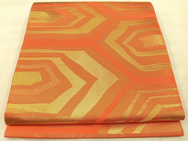 平和屋着物◎西陣　川島織物　六通柄本袋帯　幾何学文様　金糸　正絹　逸品　BAAU0266mz