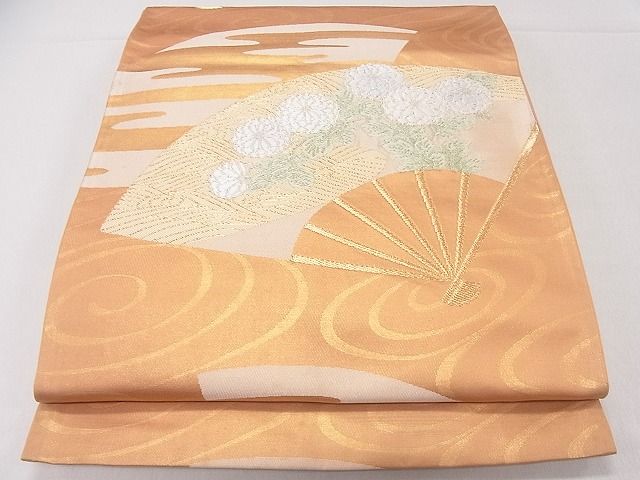 平和屋着物◎六通柄袋帯 扇面草花文 金糸 逸品 CAAD9182ev