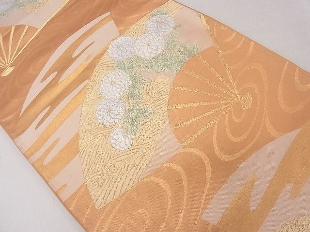 平和屋着物◎六通柄袋帯　扇面草花文　金糸　逸品　CAAD9182ev