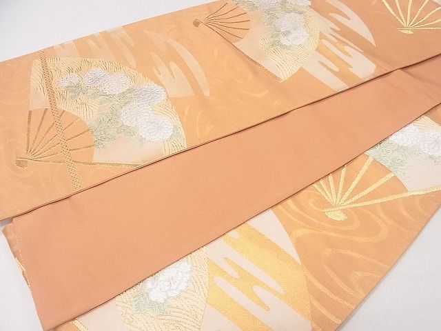 平和屋着物◎六通柄袋帯　扇面草花文　金糸　逸品　CAAD9182ev
