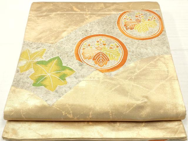 平和屋着物◎太鼓柄袋帯　地紙桐楓文　銀糸　正絹　逸品　DAAZ8886qa