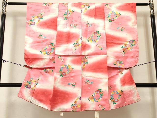 平和屋着物[]女の子　3歳　祝着　三つ身　羽根花文　暈し染め　金彩　逸品　DABC5190ma