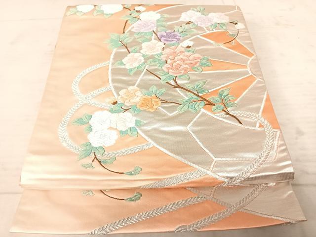 平和屋着物◎六通柄袋帯 唐織 枝花文 銀糸 正絹 逸品 AAAX3066yx