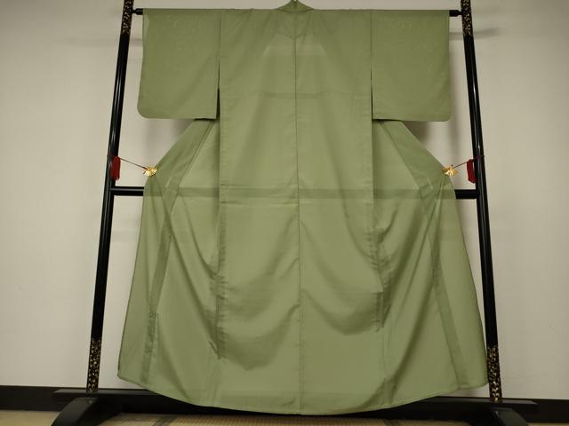 平和屋着物＊夏物　色無地　絽　抹茶色　洗える着物　AAAY7654jd