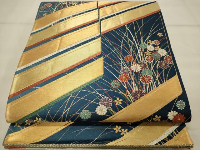 平和屋着物◎六通柄袋帯　唐織　草花文　金糸　正絹　逸品　DAAT4841qp