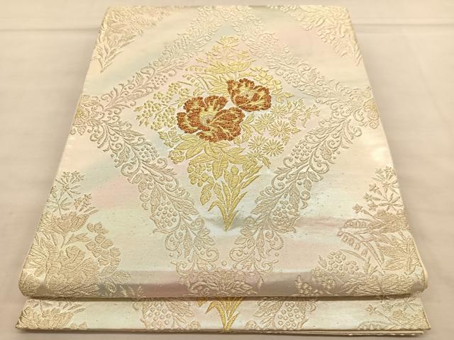 平和屋着物◎六通柄袋帯　花菱文　金銀糸　正絹　逸品　BAAU1058hv