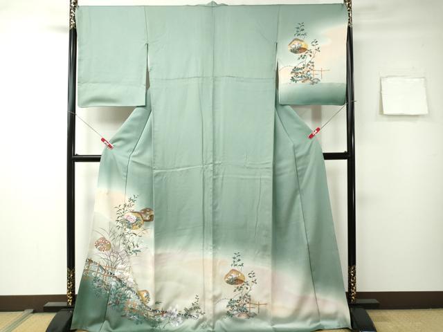 平和屋着物■訪問着 貝合せ流水草花文 暈し染め 金彩 正絹 逸品 CAAK3319ev