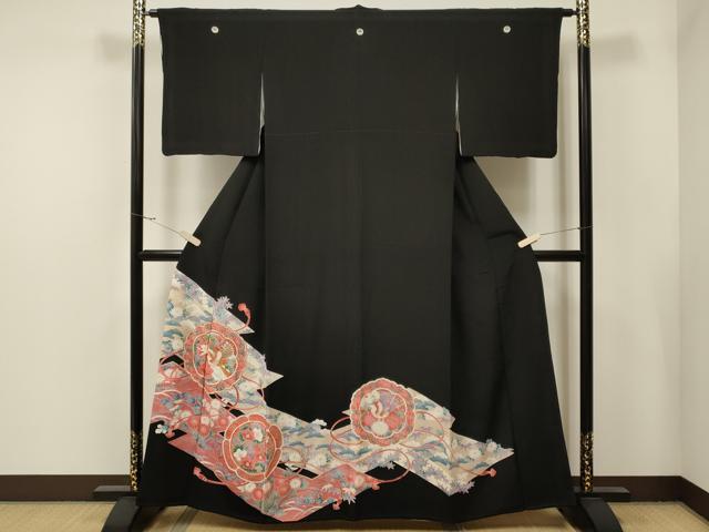 平和屋着物■豪華黒留袖　駒刺繍　鏡裏花鳥文　正絹　逸品　CAAT7722oy