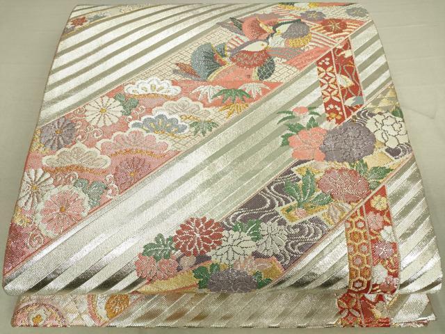 平和屋着物◎佐賀錦 六通柄袋帯 鴛鴦花松文 金銀糸 正絹 逸品 DAAK5784re