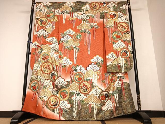 平和屋着物●豪華振袖 駒刺繍 飛鶴花蝶文丸文 暈し染め 金彩 正絹 逸品 AABB6348zg