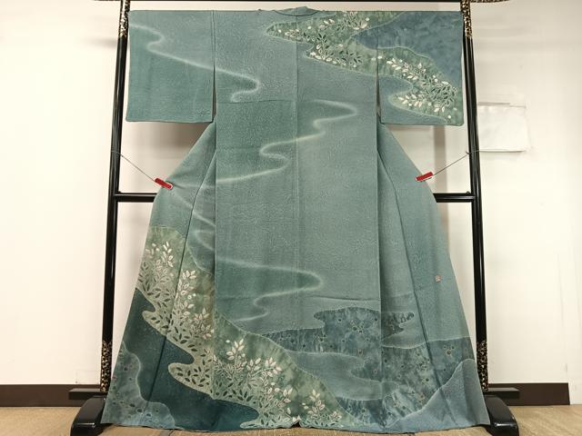Full-Length Under-Kimono - 平和屋着物●訪問着　作家物　絞り　流水草木文　暈し染め　正絹　逸品　CABC9657vp