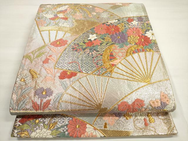 Other - 平和屋着物◎六通柄袋帯　唐織　扇面花鳥舞蝶文　金銀糸　正絹　逸品　DABC5886xg