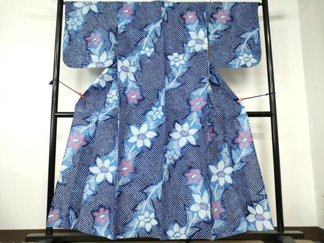 平和屋着物∴夏物　浴衣　有松鳴海絞り　草花文　綿　逸品　DABI3210cd