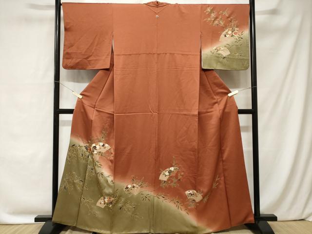 Full-Length Under-Kimono - 平和屋着物■訪問着　地紙枝花文　暈し染め　金彩　正絹　逸品　CABC0253ev
