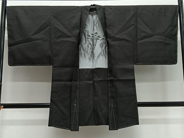 Uramono - 平和屋着物∞男性　長羽織　紬地　黒色　正絹　逸品　CABE4986ua