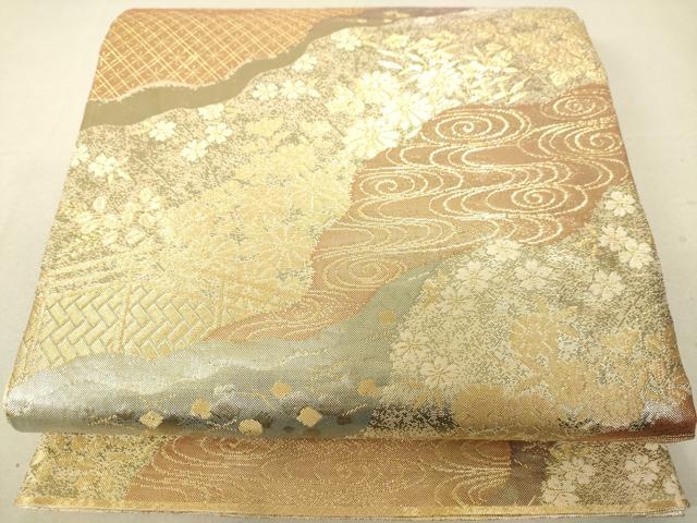 平和屋着物◎六通柄袋帯　道長花文　金糸　正絹　逸品　DAAJ7786fc