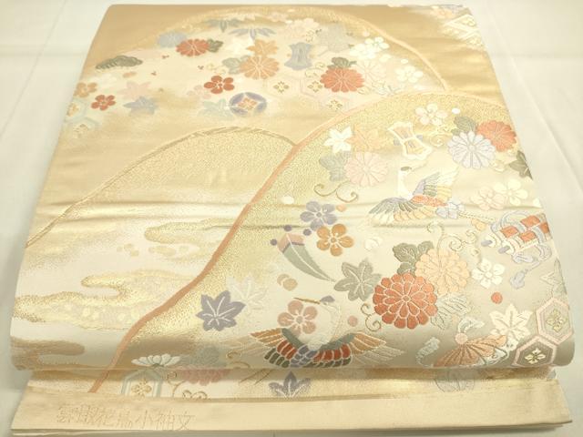 平和屋着物◎六通柄袋帯 唐織 雲取花鳥小袖文 金糸 正絹 逸品 DAAK5705re