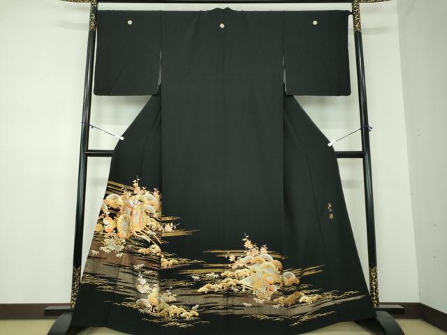 平和屋着物●金彩友禅　卓越技能者・名工・和田光正　黒留袖　御所車風景花文　金銀彩　正絹　逸品　DABA1011ps