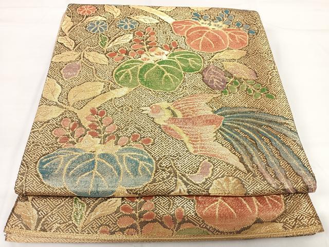 乐天商城 - 平和屋着物◎佐賀錦　六通柄袋帯　花鳥文　金糸　正絹　逸品　AABG2388yx