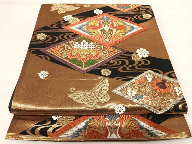 Rakuten - 平和屋着物◎六通柄袋帯 唐織 双鶴花文 金銀糸 正絹 逸品 AABG2389yx