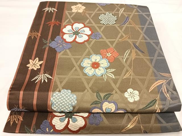 平和屋着物◎六通柄袋帯　唐織　草花文　金糸　正絹　逸品　AABI5662yx