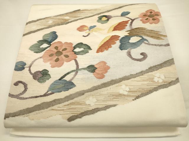 平和屋着物◎太鼓柄袋帯 すくい織 花喰い鳥 金糸 正絹 逸品 CAAU8784ft