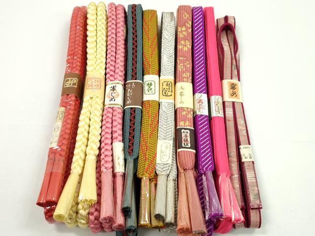 平和屋着物●和装小物　帯締め10本セット　高麗組　丸組　紬地　金銀糸　逸品　未使用　CABF7540ju