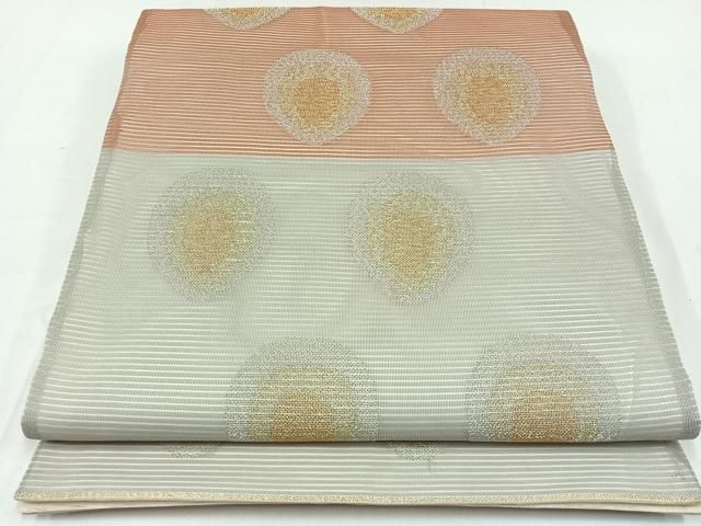 平和屋着物＊夏物　全通柄袋帯　横段丸文　金糸　正絹　逸品　AAAX0904jh