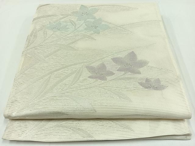 平和屋着物＊夏物 六通柄袋帯 草花文 銀糸 正絹 逸品 AAAX0928jh