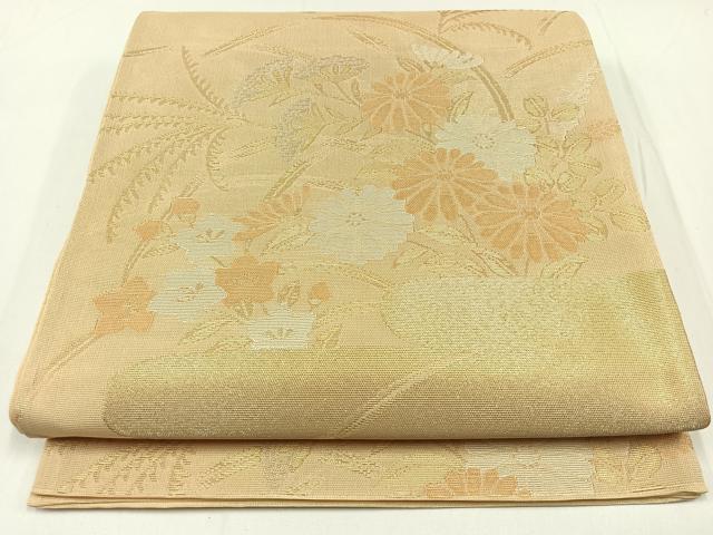 平和屋着物＊夏物　六通柄袋帯　草花文　金糸　正絹　逸品　AAAX0946jh