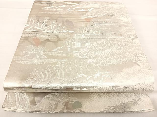 平和屋着物◎六通柄袋帯　風景文　銀糸　正絹　逸品　AABF4688yx