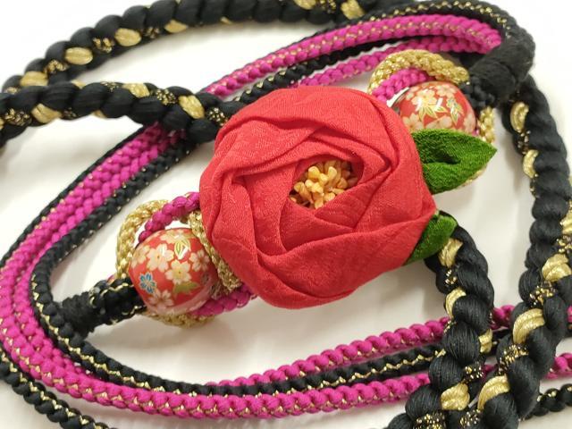 平和屋着物●和装小物　振袖用帯締め　装飾　ちりめん細工　飾り玉　金糸　金彩　逸品　AABG0638ay