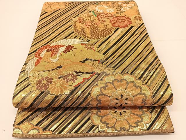 平和屋着物◎佐賀錦　六通柄袋帯　飛鶴花丸文　金銀糸　正絹　逸品　BAAT7849yc