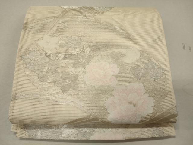 平和屋着物＊夏物　六通柄袋帯　芝草花丸文　銀糸　正絹　逸品　CAAW9082oy