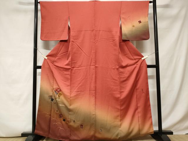 Rakuten - 平和屋着物■訪問着　松原清久　芝草色紙重ね花文　暈し染め　金銀彩　正絹　逸品　CABC6368ev