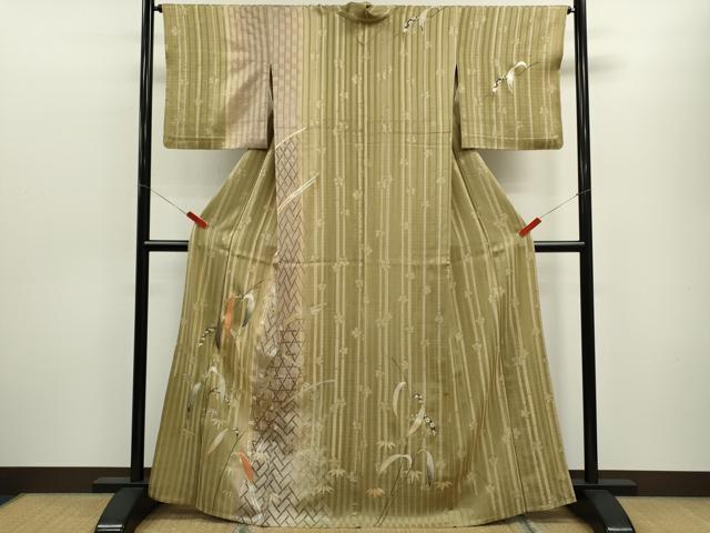 乐天商城 - 平和屋着物▽訪問着　単衣　駒刺繍　笹竹文　暈し染め　金銀彩　正絹　逸品　CABF3074ze