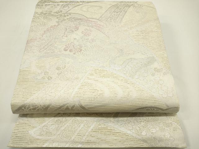 平和屋着物＊夏物　六通柄袋帯　熨斗花鳥文　銀糸　正絹　逸品　DAAW0053op