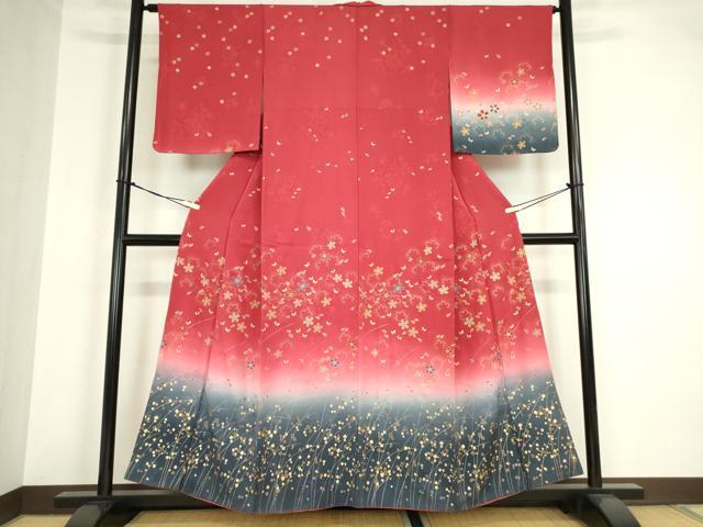 平和屋着物●訪問着　舞桜文　暈し染め　金彩　正絹　逸品　DABA4117az